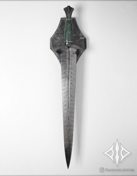 Espada Aevum de acero damasco, vista completa de la hoja