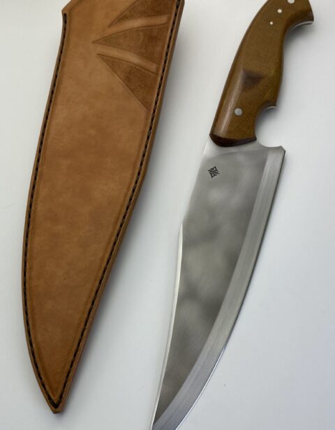 Cuchillo parrillero Parrikiller FX con vaina de cuero caramelo y cabo de madera